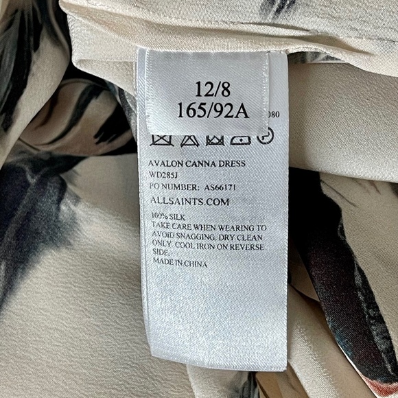 All Saints 100% Silk Palest Pink Feathered Print Helle Shirt Dress ~ Size 8 - Picture 8 of 8